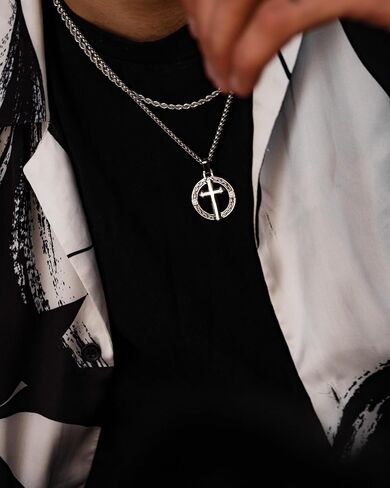 Forge & Foundry Men's Stainless Steel Cross Pendant with Adjustable 21" Necklace Wheat Chain | Corinthian | Design-led, artisan jewelry from London in Saudi Arabia