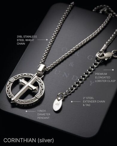 Forge & Foundry Men's Stainless Steel Cross Pendant with Adjustable 21" Necklace Wheat Chain | Corinthian | Design-led, artisan jewelry from London in Saudi Arabia