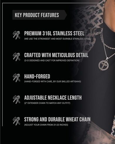 Forge & Foundry Men's Stainless Steel Cross Pendant with Adjustable 21" Necklace Wheat Chain | Corinthian | Design-led, artisan jewelry from London in Saudi Arabia