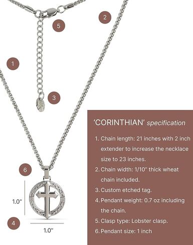 Forge & Foundry Men's Stainless Steel Cross Pendant with Adjustable 21" Necklace Wheat Chain | Corinthian | Design-led, artisan jewelry from London in Saudi Arabia