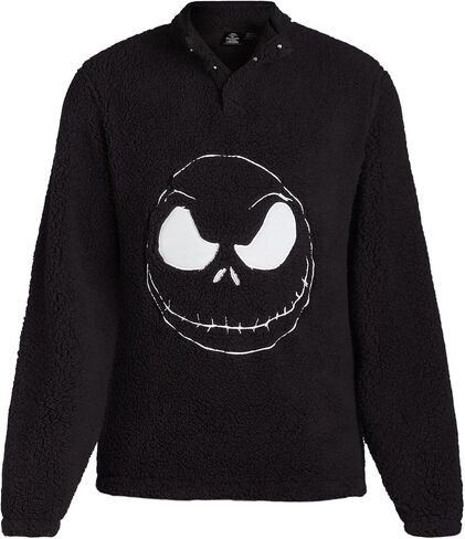 Mad Engine Nightmare Before Christmas Men's Pullover Sweater Jack Skellington Adult 1/4 Snap Fuzzy Jacket in Saudi Arabia