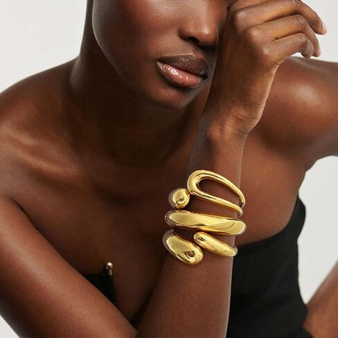 Giovanchi Chunky Gold-color Bangle Bracelets for Women‌ - 3PCS Adjustable Open Cuff Bracelet Stack, Non-Tarnish Stackable Bangles Set, Trendy Minimalist Accessories in Kuwait