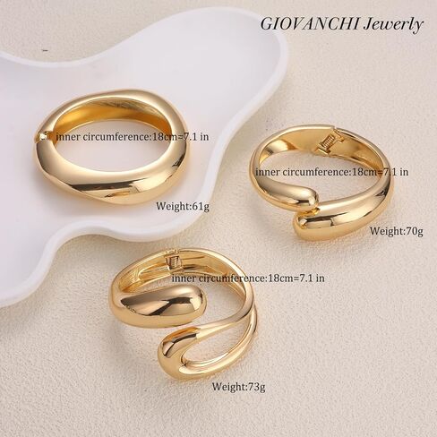 Giovanchi Chunky Gold-color Bangle Bracelets for Women‌ - 3PCS Adjustable Open Cuff Bracelet Stack, Non-Tarnish Stackable Bangles Set, Trendy Minimalist Accessories in Kuwait