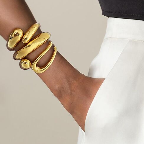 Giovanchi Chunky Gold-color Bangle Bracelets for Women‌ - 3PCS Adjustable Open Cuff Bracelet Stack, Non-Tarnish Stackable Bangles Set, Trendy Minimalist Accessories in Kuwait