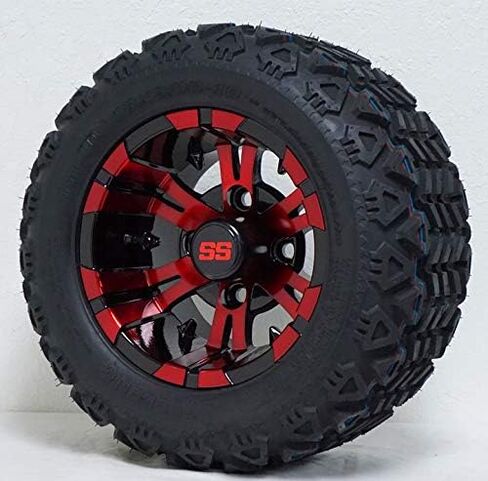 10 "مصاصي الدماء عجلات عربة غولف حمراء/أسود و 18 × 9-10 DOT All Terrain Golf Cart Cart Combo - مجموعة من 4 (يناسب جميع العربات!) in Kuwait