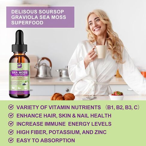 Sea Moss Liquid Drops - Irish Sea Moss Black Seed Oil with Ashwagandha, Soursop Bitters, Elderberry, Burdock Root, Bladderwrack, Multimineral Seamoss Supplement Support Antioxidant, Immune, Gut Health in Saudi Arabia