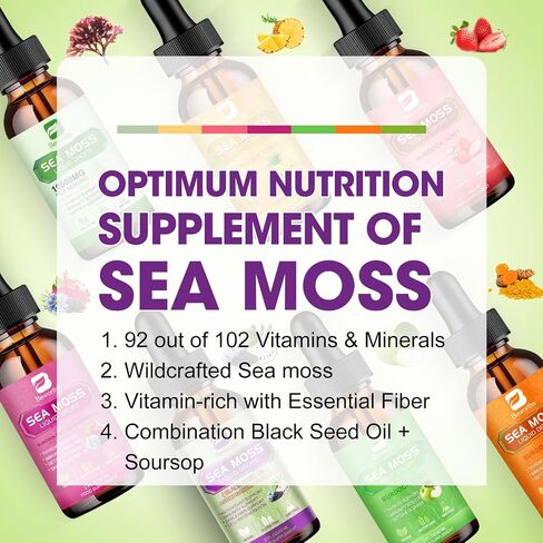 Sea Moss Liquid Drops - Irish Sea Moss Black Seed Oil with Ashwagandha, Soursop Bitters, Elderberry, Burdock Root, Bladderwrack, Multimineral Seamoss Supplement Support Antioxidant, Immune, Gut Health in Saudi Arabia