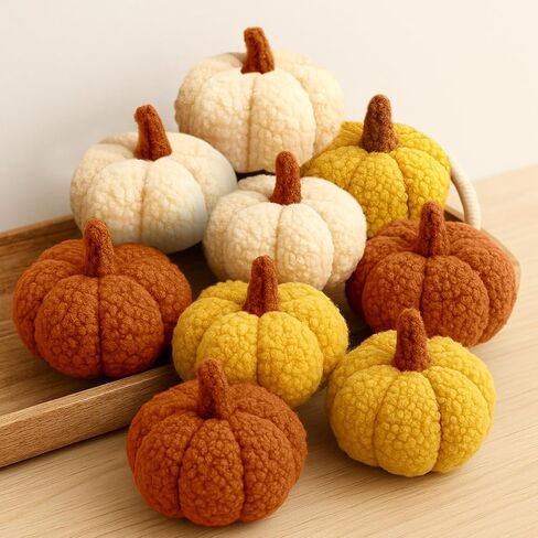 9 Pcs Artificial Mini Fleece Pumpkins, Fall Harvest Decorations for Home, Halloween Thanksgiving Table Centerpieces, Autumn Decor Faux Pumpkin Set(Dark Color) in Saudi Arabia