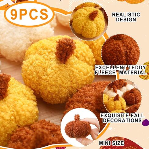 9 Pcs Artificial Mini Fleece Pumpkins, Fall Harvest Decorations for Home, Halloween Thanksgiving Table Centerpieces, Autumn Decor Faux Pumpkin Set(Dark Color) in Saudi Arabia