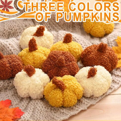 9 Pcs Artificial Mini Fleece Pumpkins, Fall Harvest Decorations for Home, Halloween Thanksgiving Table Centerpieces, Autumn Decor Faux Pumpkin Set(Dark Color) in Saudi Arabia