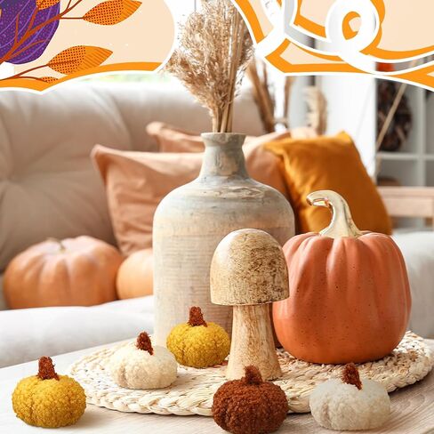 9 Pcs Artificial Mini Fleece Pumpkins, Fall Harvest Decorations for Home, Halloween Thanksgiving Table Centerpieces, Autumn Decor Faux Pumpkin Set(Dark Color) in Saudi Arabia