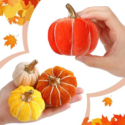 Weysat 12 Pcs Fall Velvet Pumpkins Decorations, 4 Sizes Artificial Pumpkins Table Centerpiece Fake Pumpkin Decor for Thanksgiving Autumn Wedding Farmhouse and Home Decor(Rustic) in Saudi Arabia