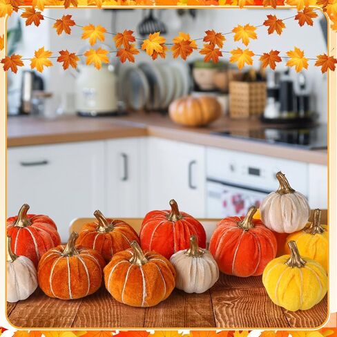 Weysat 12 Pcs Fall Velvet Pumpkins Decorations, 4 Sizes Artificial Pumpkins Table Centerpiece Fake Pumpkin Decor for Thanksgiving Autumn Wedding Farmhouse and Home Decor(Rustic) in Saudi Arabia