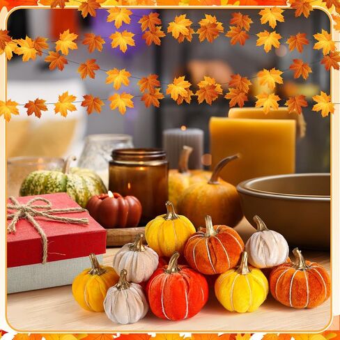 Weysat 12 Pcs Fall Velvet Pumpkins Decorations, 4 Sizes Artificial Pumpkins Table Centerpiece Fake Pumpkin Decor for Thanksgiving Autumn Wedding Farmhouse and Home Decor(Rustic) in Saudi Arabia