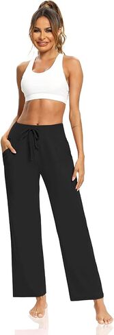 Womens Yoga Sweatpants Comfy Lounge Pants Loose Casual Wide Leg Pajama Pants for Women with Pockets in Saudi Arabia