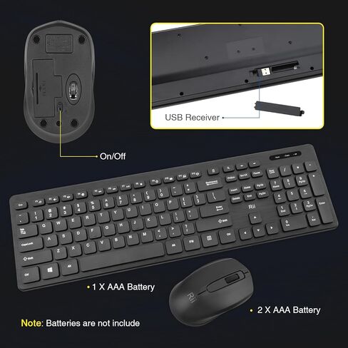 Wireless Keyboard and Mouse Combo - Rii Standard Office PC Keyboard and Optical Wireless Mice (Black) in Kuwait