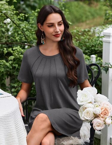 Ekouaer Nightgowns for Women Pleated Nightshirts Short Sleeve Sleepshirts Crew Neck Sleepwear Soft Night Gown Sleepdress in Saudi Arabia