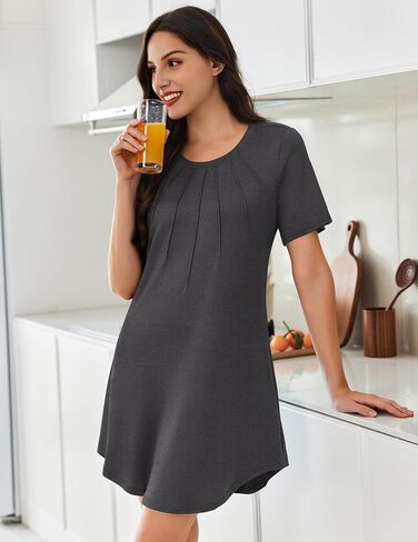 Ekouaer Nightgowns for Women Pleated Nightshirts Short Sleeve Sleepshirts Crew Neck Sleepwear Soft Night Gown Sleepdress in Saudi Arabia