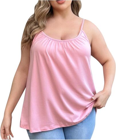 Plus Size Tank Tops Women Built in Bra Loose Fit Stretch Tank Spaghetti Top Womens Shelf Bras Undershirts in Kuwait