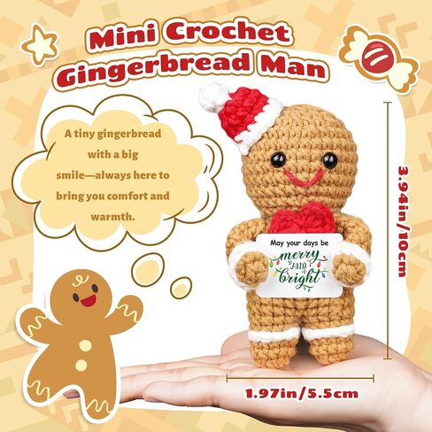 Gingerbread Man Christmas Positive Crochet Gifts for Mom Dad Women Men Wife Husband Handmade Christmas Stocking Stuffers for Girlfriend Boyfriend Teen Girl Friends Emotional Support in Saudi Arabia