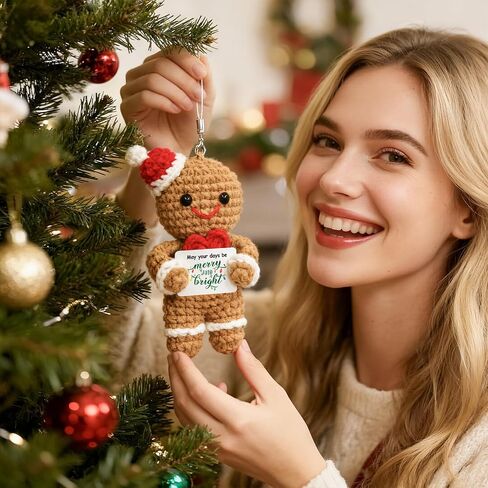 Gingerbread Man Christmas Positive Crochet Gifts for Mom Dad Women Men Wife Husband Handmade Christmas Stocking Stuffers for Girlfriend Boyfriend Teen Girl Friends Emotional Support in Saudi Arabia