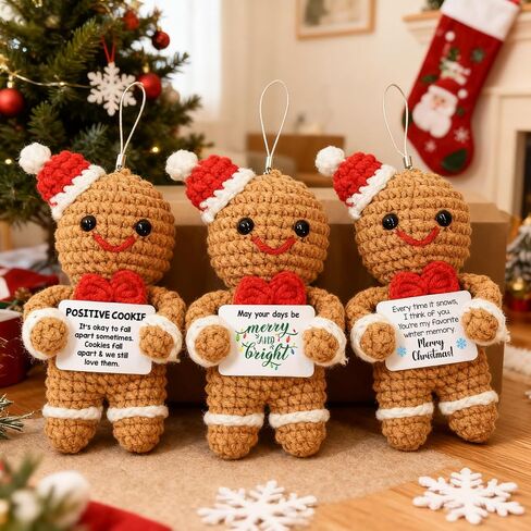 Gingerbread Man Christmas Positive Crochet Gifts for Mom Dad Women Men Wife Husband Handmade Christmas Stocking Stuffers for Girlfriend Boyfriend Teen Girl Friends Emotional Support in Saudi Arabia