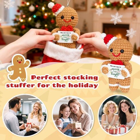 Gingerbread Man Christmas Positive Crochet Gifts for Mom Dad Women Men Wife Husband Handmade Christmas Stocking Stuffers for Girlfriend Boyfriend Teen Girl Friends Emotional Support in Saudi Arabia