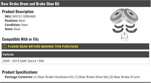 Rear Brake Drum and Shoe Kit - Compatible with 2009-2013 GMC Sierra 1500 in Saudi Arabia