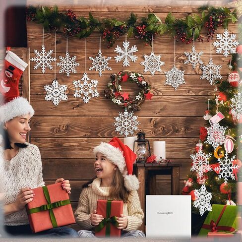 48 Pcs Snowflake Christmas Ornaments Crochet Snowflake Bulk 12 Styles White Snowflake Ornaments Winter Crocheted Snowflake Hanging Decorations for Christmas Tree Fireplaces Wall Holiday Party in Saudi Arabia