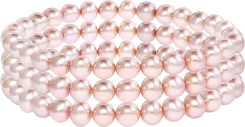 Set of 3 White, Pink and Peach 6.0-7.0mm AAA Freshwater Cultured Pearl Classic Stretch Strand Bracelets- Choice of Color and Size 7" or 8" in Saudi Arabia
