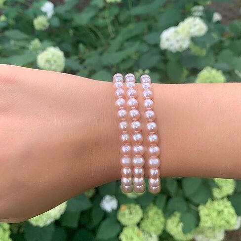 Set of 3 White, Pink and Peach 6.0-7.0mm AAA Freshwater Cultured Pearl Classic Stretch Strand Bracelets- Choice of Color and Size 7" or 8" in Saudi Arabia