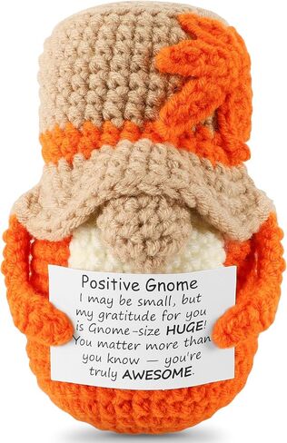 Positive Gnome Halloween Crochet Knitted Doll with Positive Card for Coworkers Best Friend Encouragement Gifts for Women Men Party Decor Spooky Season Funny Gift in Saudi Arabia