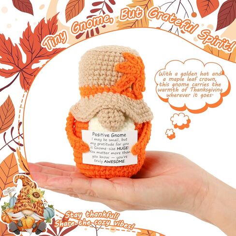 Positive Gnome Halloween Crochet Knitted Doll with Positive Card for Coworkers Best Friend Encouragement Gifts for Women Men Party Decor Spooky Season Funny Gift in Saudi Arabia