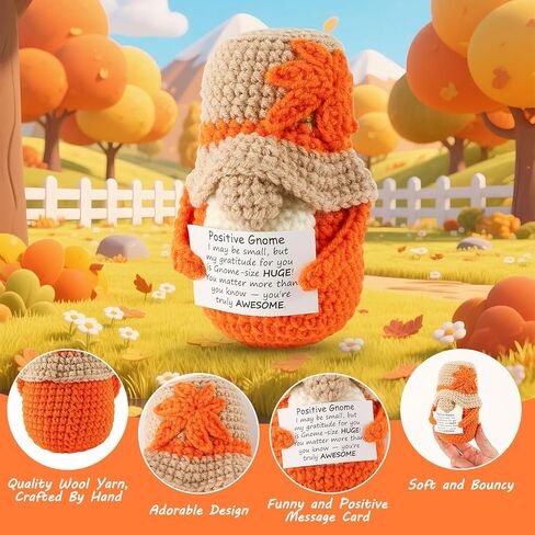 Positive Gnome Halloween Crochet Knitted Doll with Positive Card for Coworkers Best Friend Encouragement Gifts for Women Men Party Decor Spooky Season Funny Gift in Saudi Arabia