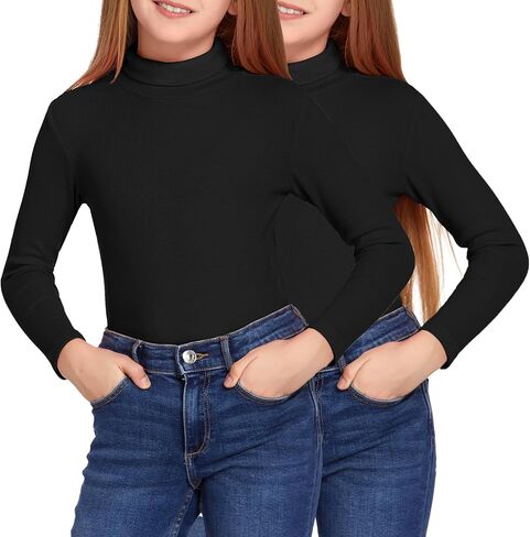 Arshiner Girls 2 Pack Turtleneck Long Sleeve Shirts Ribbed Base Layer Top Slim Fit Pullover Blouse Tee in Saudi Arabia
