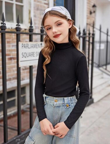 Arshiner Girls 2 Pack Turtleneck Long Sleeve Shirts Ribbed Base Layer Top Slim Fit Pullover Blouse Tee in Saudi Arabia