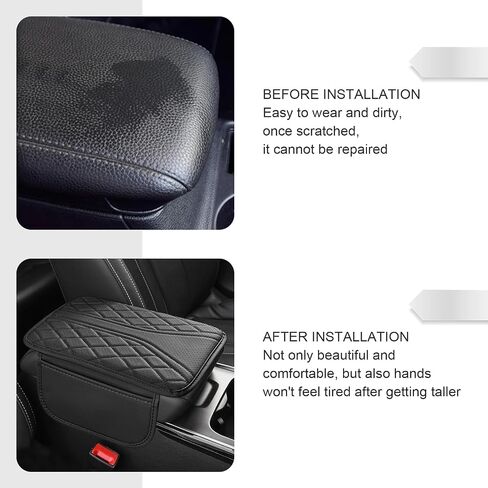 MLY Car Center Console Cover, Leather Armrest Cover with 2 Storage Bags, Anti-Scratch Waterproof Armrest Cushion, Interior Accessories Arm Rest Covers Pad Protector for Car, SUV, Truck, Sedan (Gray) in Saudi Arabia