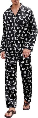 Yozly Mens Silk Satin Pajamas Set Button-Down Loungewear 2 pcs pj set long sleeve sleepy with pants s-xxxl long in Kuwait