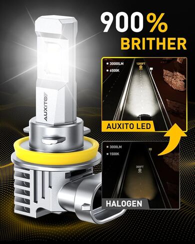 AUXITO H11/H9/H16/H8 LED Fog Light Bulbs, 6500K Cool White, 30000LM Brighter, Plug & Play, True Mini Size, Long Lifespan LED Fog Lights, Pack of 2 in Saudi Arabia