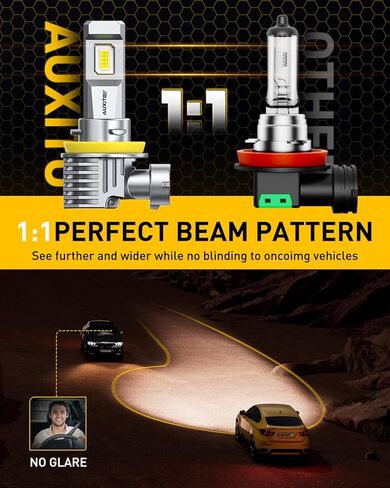 AUXITO H11/H9/H16/H8 LED Fog Light Bulbs, 6500K Cool White, 30000LM Brighter, Plug & Play, True Mini Size, Long Lifespan LED Fog Lights, Pack of 2 in Saudi Arabia
