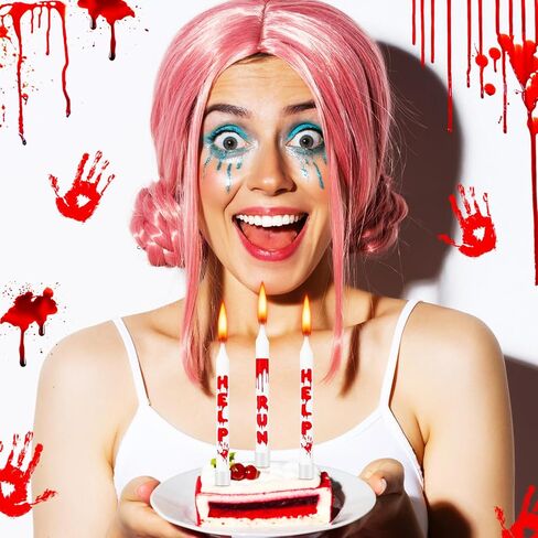 12 Pcs Bloody Handprint Candles Birthday Scary Cake Decorations Have a Killer Birthday Cupcake Topper Blood Splatter Creepy Vampire Zombie Halloween Party Decorations Carnival Supplies in Saudi Arabia