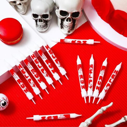 12 Pcs Bloody Handprint Candles Birthday Scary Cake Decorations Have a Killer Birthday Cupcake Topper Blood Splatter Creepy Vampire Zombie Halloween Party Decorations Carnival Supplies in Saudi Arabia