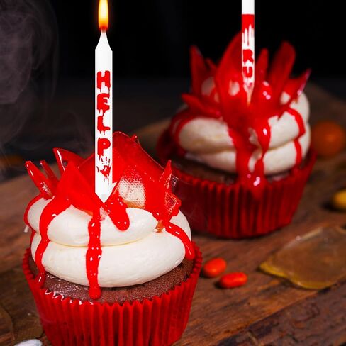 12 Pcs Bloody Handprint Candles Birthday Scary Cake Decorations Have a Killer Birthday Cupcake Topper Blood Splatter Creepy Vampire Zombie Halloween Party Decorations Carnival Supplies in Saudi Arabia
