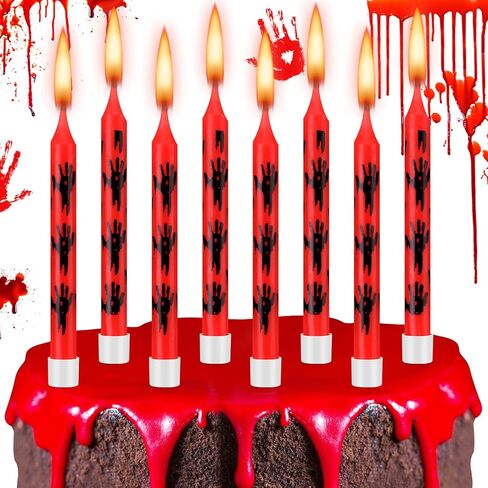 12 Pcs Bloody Handprint Candles Birthday Scary Cake Decorations Have a Killer Birthday Cupcake Topper Blood Splatter Creepy Vampire Zombie Halloween Party Decorations Carnival Supplies in Saudi Arabia