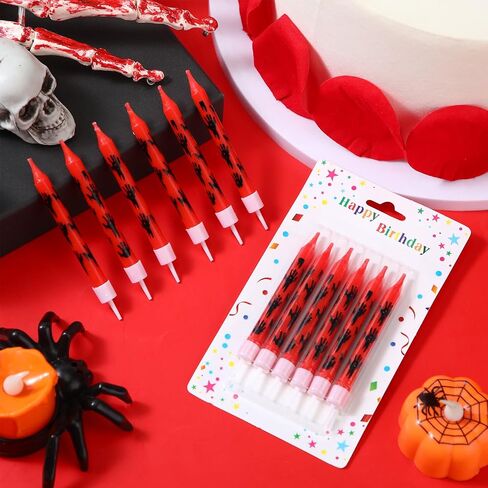 12 Pcs Bloody Handprint Candles Birthday Scary Cake Decorations Have a Killer Birthday Cupcake Topper Blood Splatter Creepy Vampire Zombie Halloween Party Decorations Carnival Supplies in Saudi Arabia