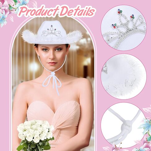 Hicarer 6pcs Cowgirl Hats Bride Western Cowboy Hat for Girls or Women for Bachelorette Party, Wedding and Birthday in Saudi Arabia