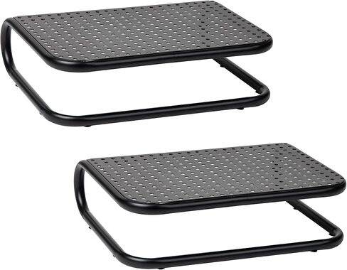 Mind Reader Monitor Stand, Set of 2, Ventilated Laptop Riser, Desktop Organizer, Metal, 14.25"L x 11"W x 4.25"H, Black in Kuwait