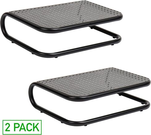 Mind Reader Monitor Stand, Set of 2, Ventilated Laptop Riser, Desktop Organizer, Metal, 14.25"L x 11"W x 4.25"H, Black in Kuwait