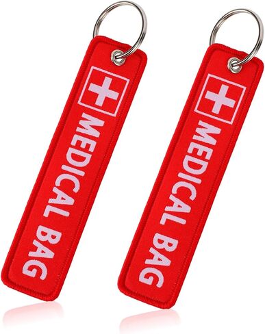 2pcs Medical Alert Tags for Bags, Double-Sided Medical Equipment Device Luggage ID Tag Durable and Reusable Respiratory Supplies Keychain Label for Backpack Luggage (Red) in Saudi Arabia