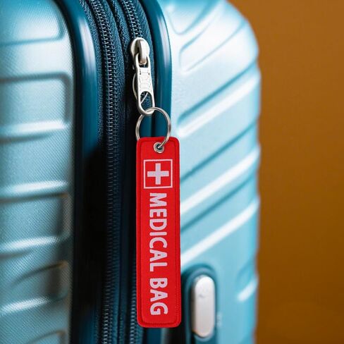 2pcs Medical Alert Tags for Bags, Double-Sided Medical Equipment Device Luggage ID Tag Durable and Reusable Respiratory Supplies Keychain Label for Backpack Luggage (Red) in Saudi Arabia